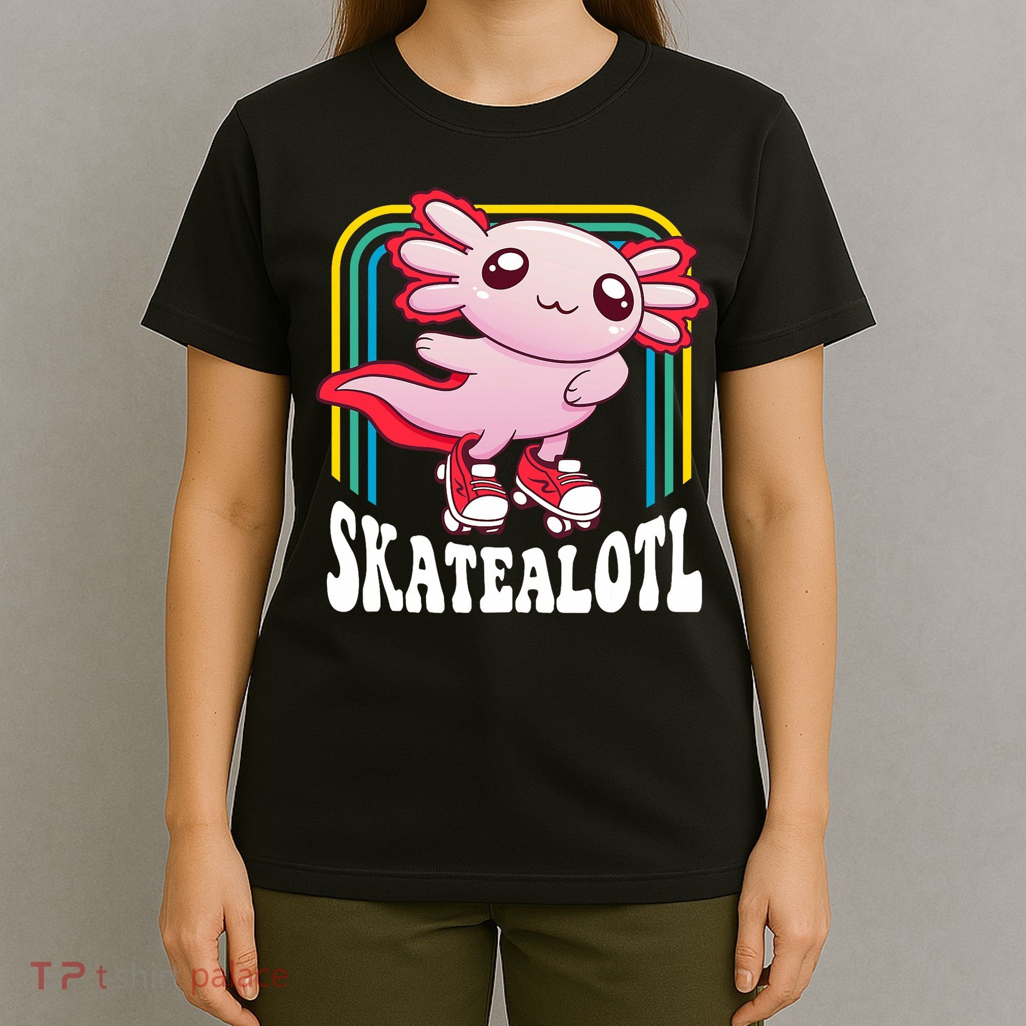 Funny Disco Roller Skate Axolotl Kawaii Salamander  T-Shirt