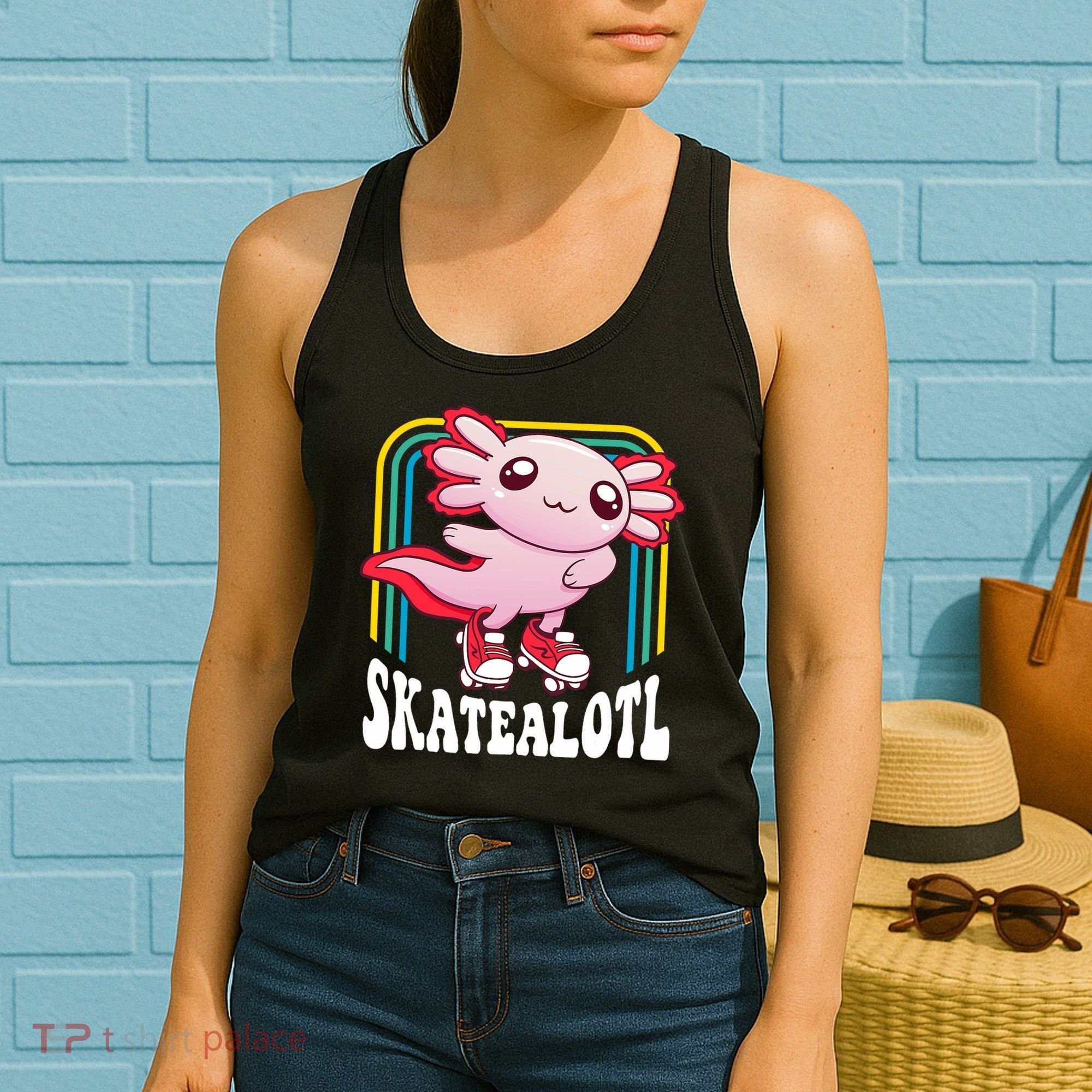 Funny Disco Roller Skate Axolotl Kawaii Salamander  Women's Tank Top
