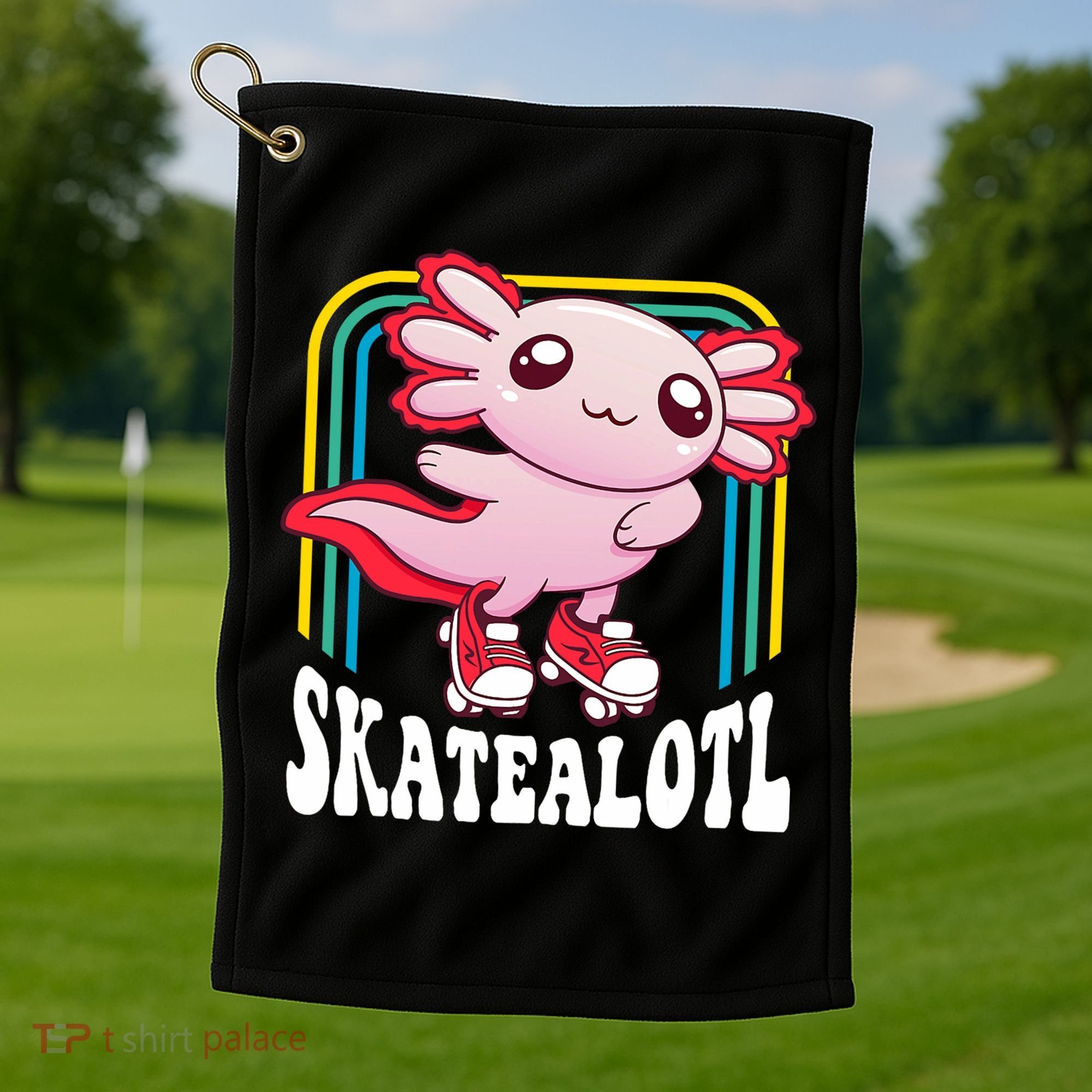 Funny Disco Roller Skate Axolotl Kawaii Salamander  Golf Towel