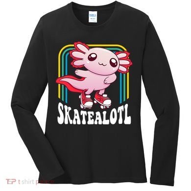 Funny Disco Roller Skate Axolotl Kawaii Salamander  Women's Long Sleeve Shirt