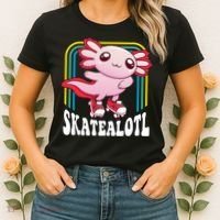 Funny Disco Roller Skate Axolotl Kawaii Salamander  Women's T-Shirt thumb 2