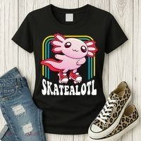 Funny Disco Roller Skate Axolotl Kawaii Salamander  Women's T-Shirt thumb 3