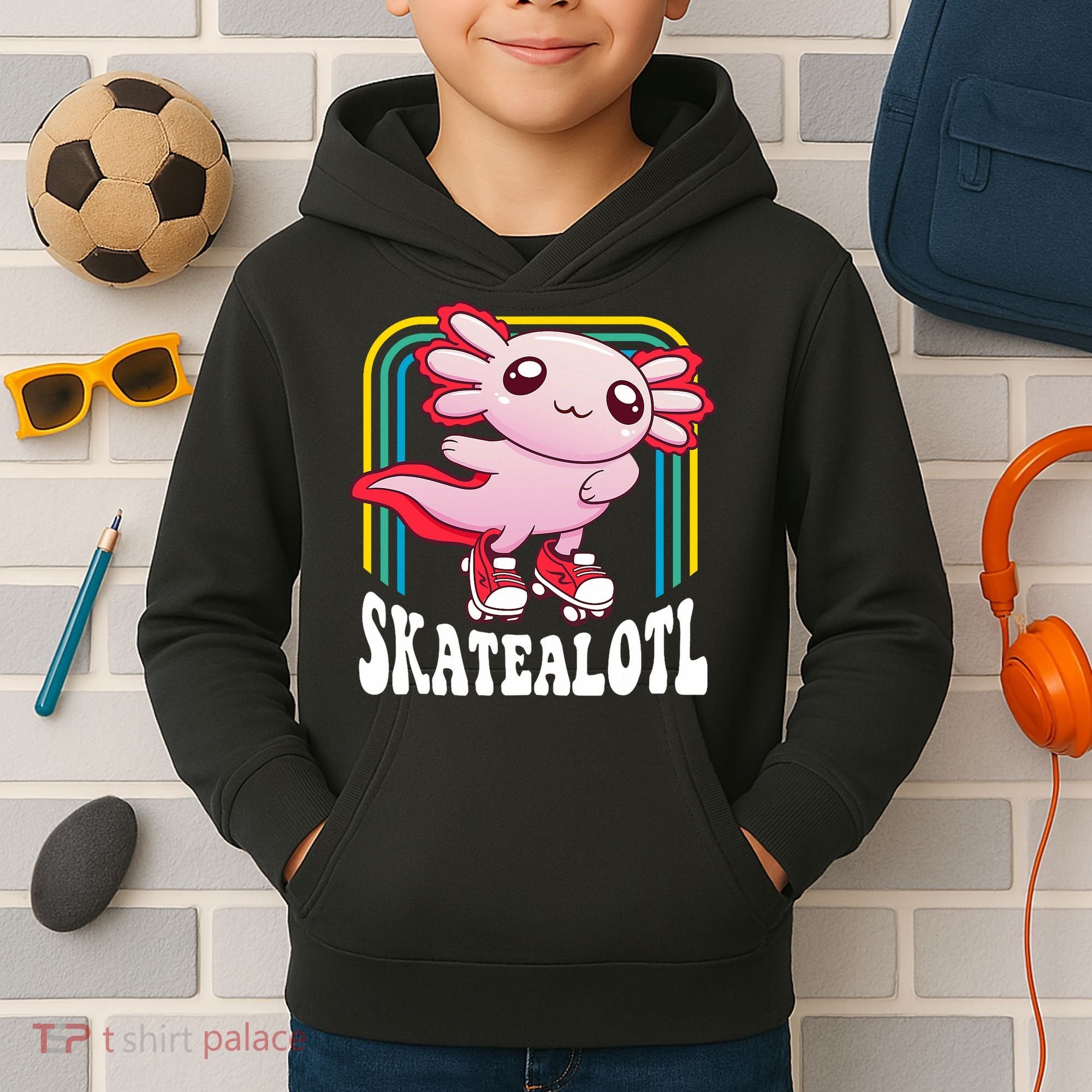 Funny Disco Roller Skate Axolotl Kawaii Salamander  Kids Hoodie