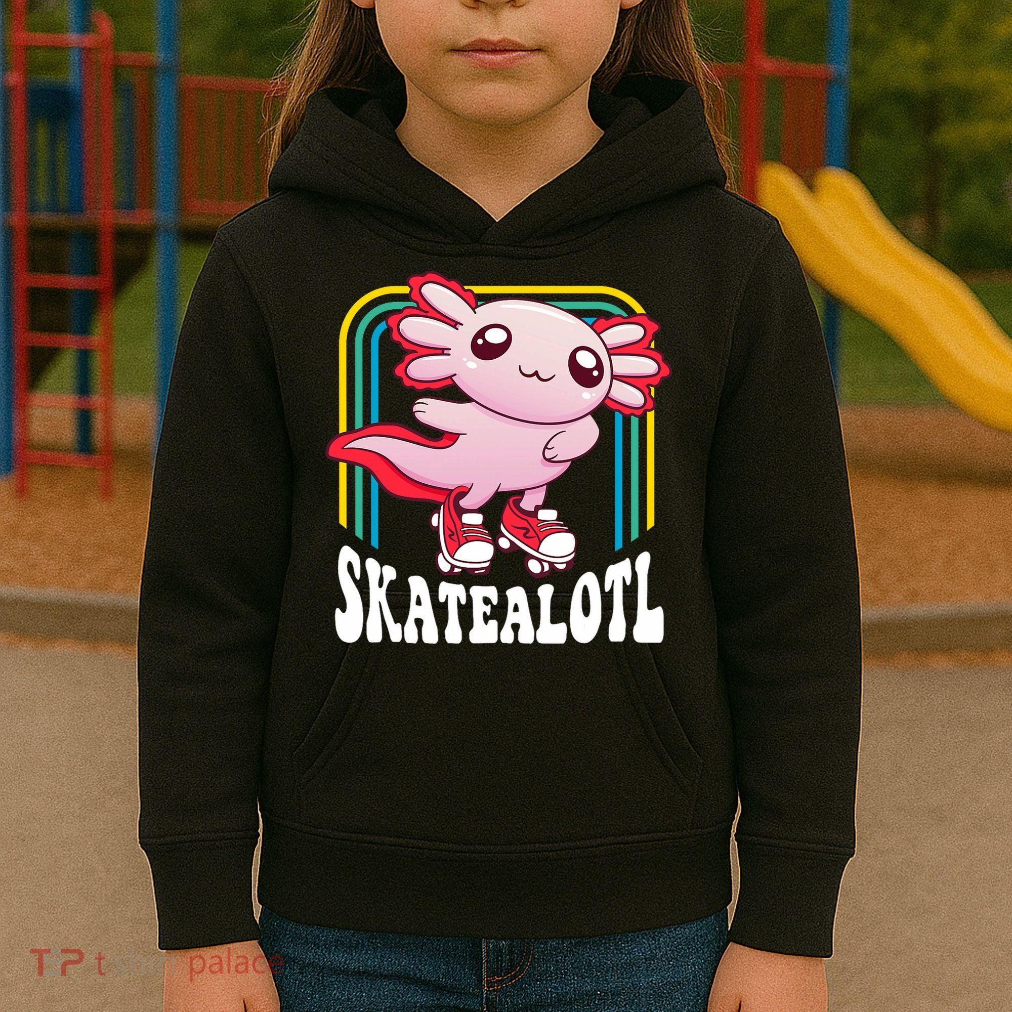 Funny Disco Roller Skate Axolotl Kawaii Salamander  Kids Hoodie