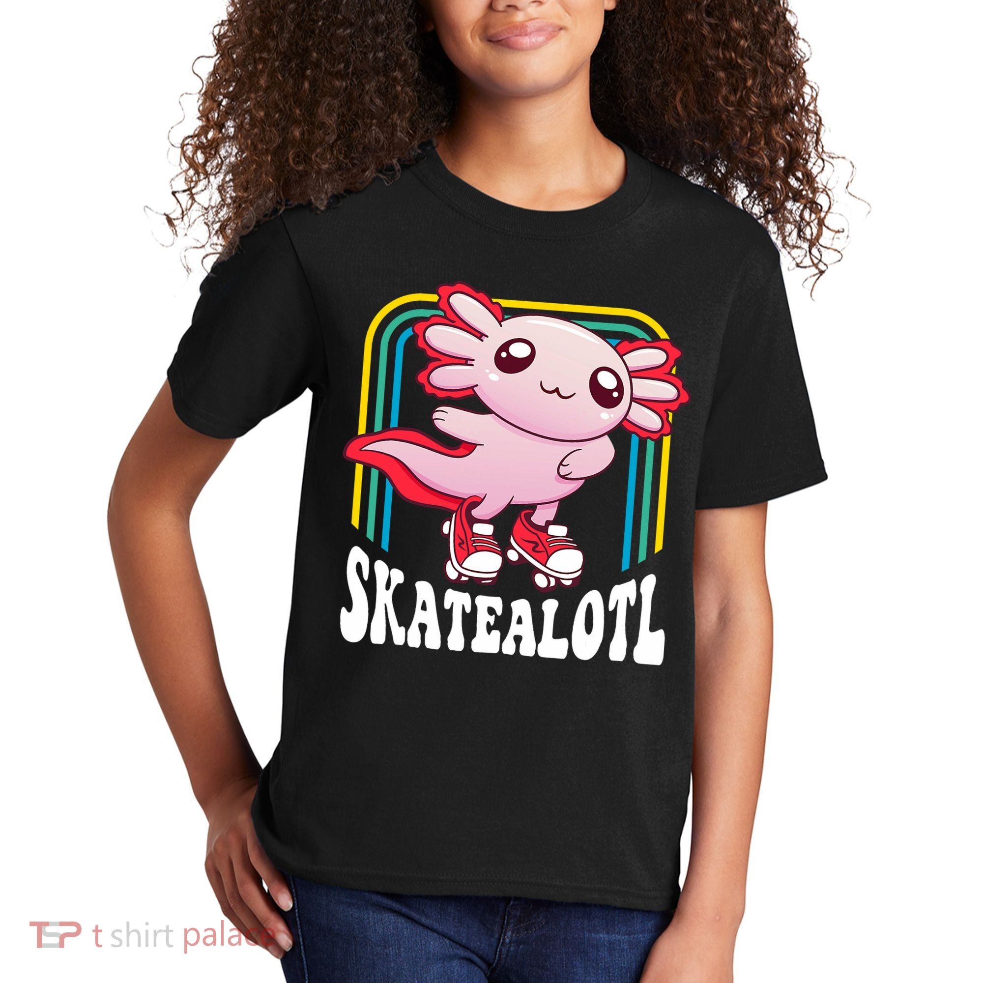 Funny Disco Roller Skate Axolotl Kawaii Salamander  Kids T-Shirt