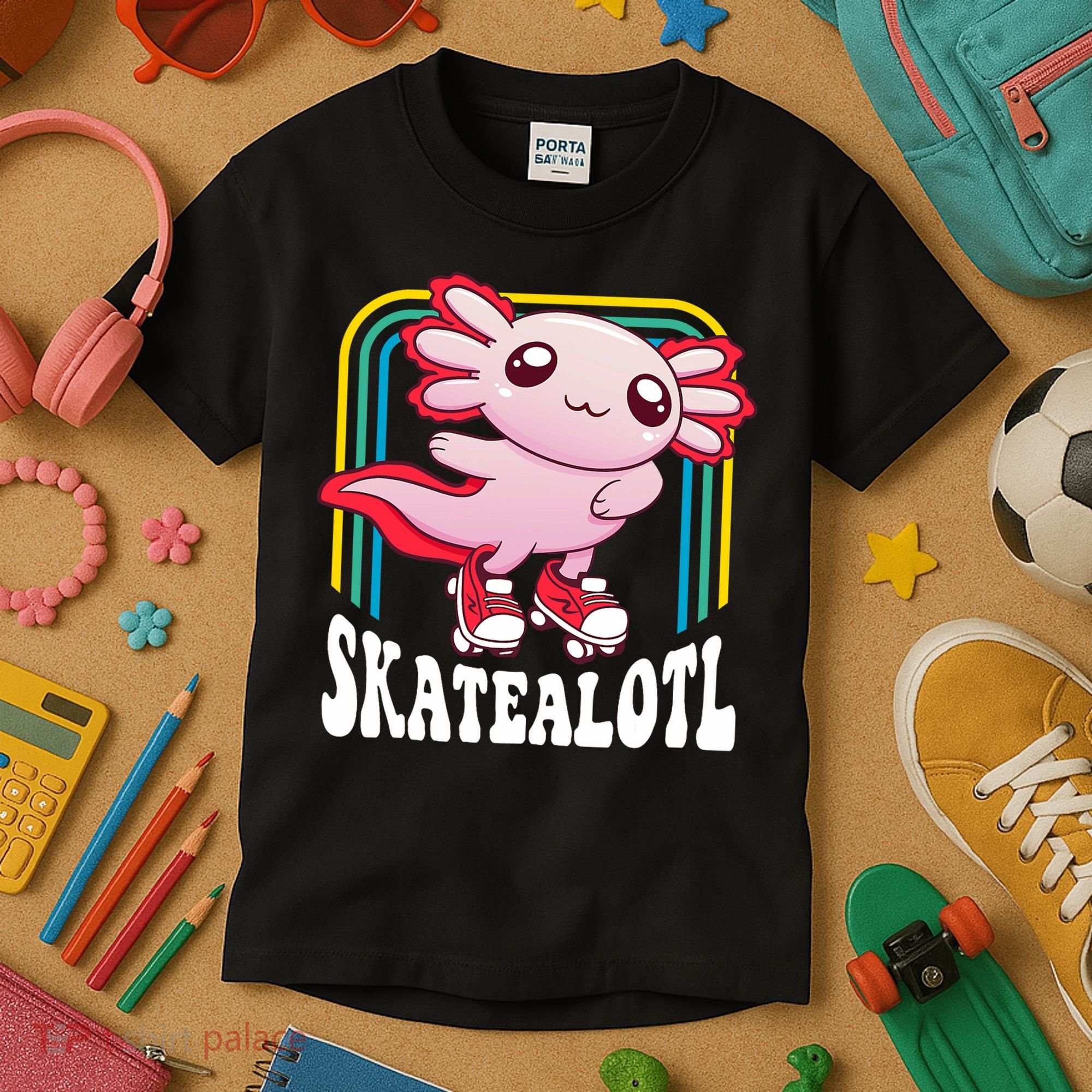 Funny Disco Roller Skate Axolotl Kawaii Salamander  Kids T-Shirt