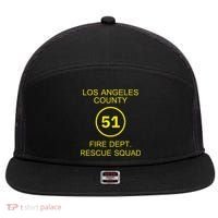 Fire Department Rescue Squad Team L.A. County 51 7 Panel Mesh Trucker Snapback Hat thumb 0