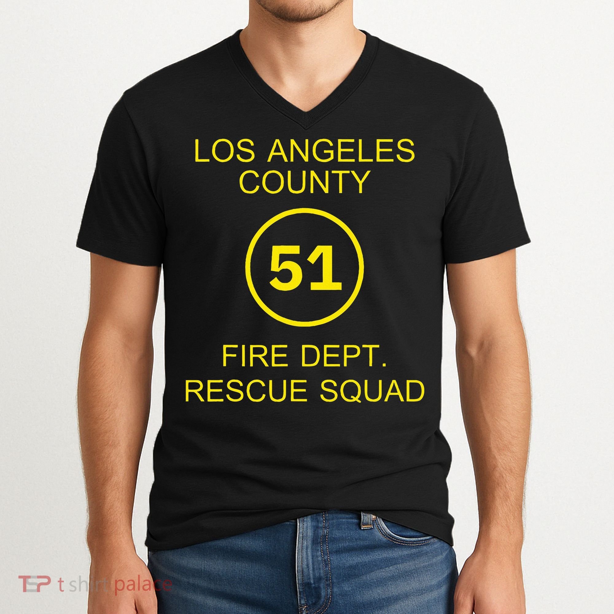 Fire Department Rescue Squad Team L.A. County 51 V-Neck T-Shirt