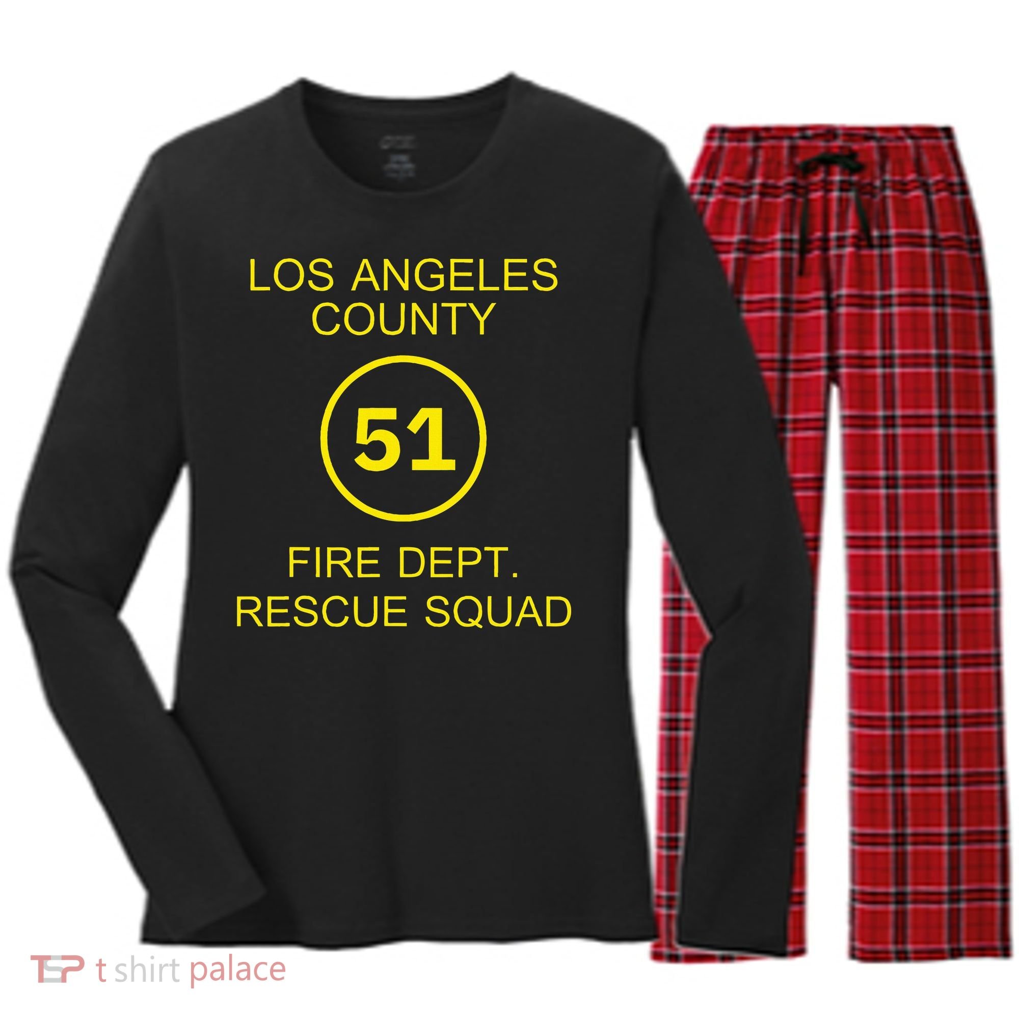 Fire Department Rescue Squad Team L.A. County 51 Women's Long Sleeve Flannel Pajama Set 