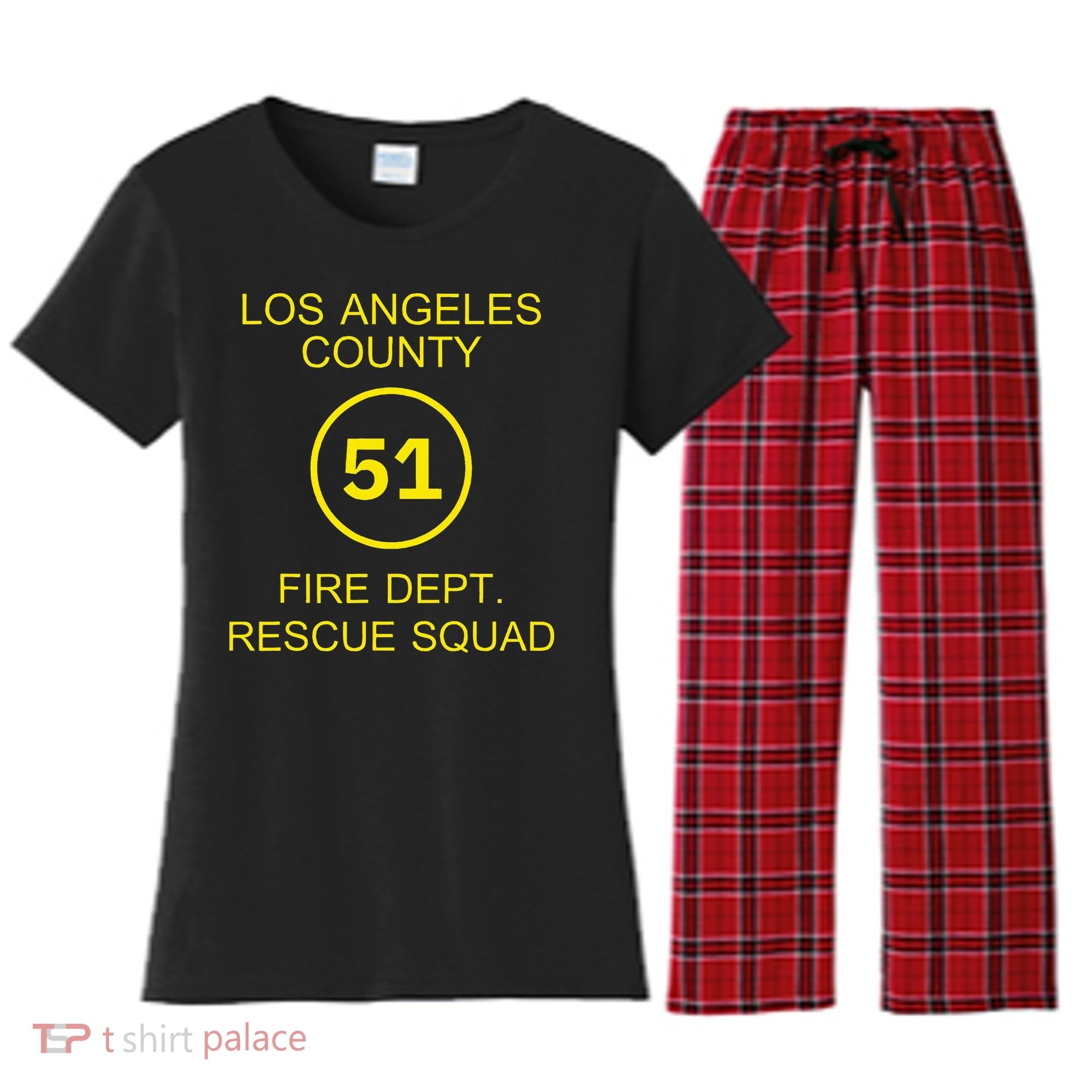 Fire Department Rescue Squad Team L.A. County 51 Women's Flannel Pajama Set
