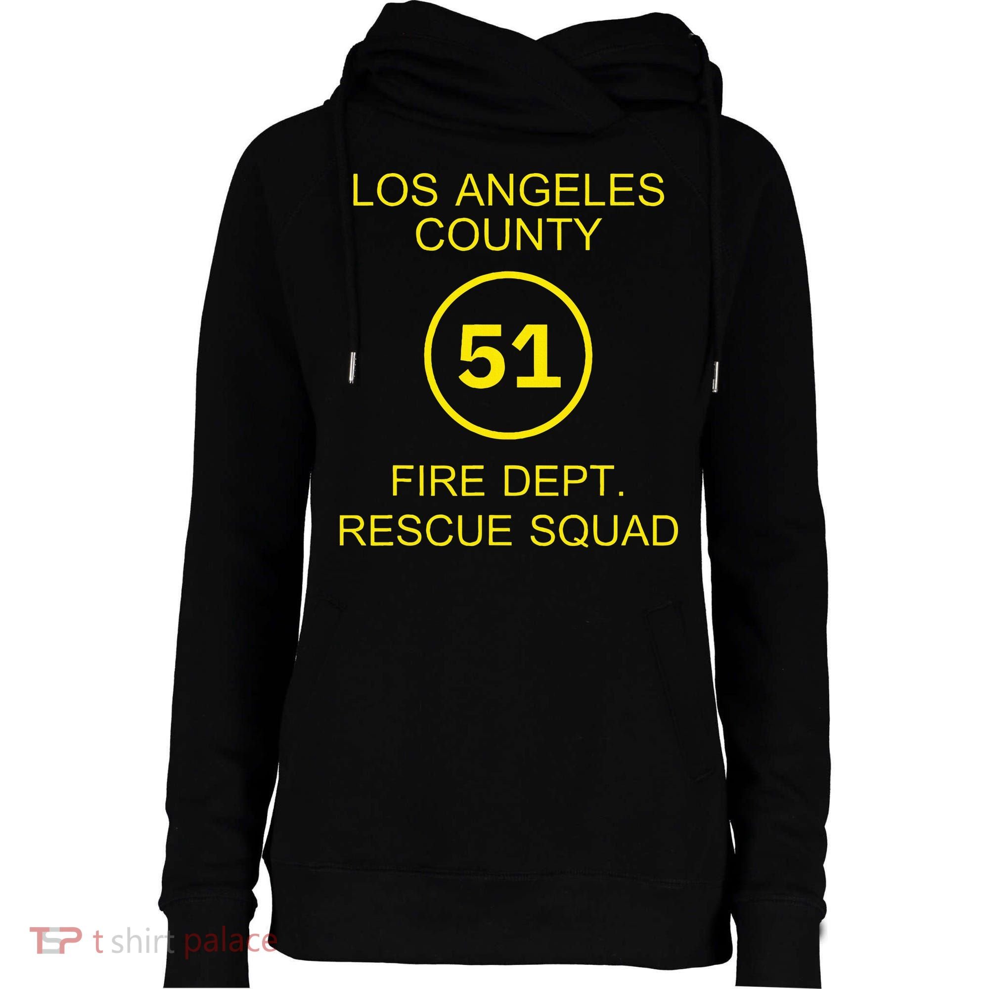 Fire Department Rescue Squad Team L.A. County 51 Womens Funnel Neck Pullover Hood