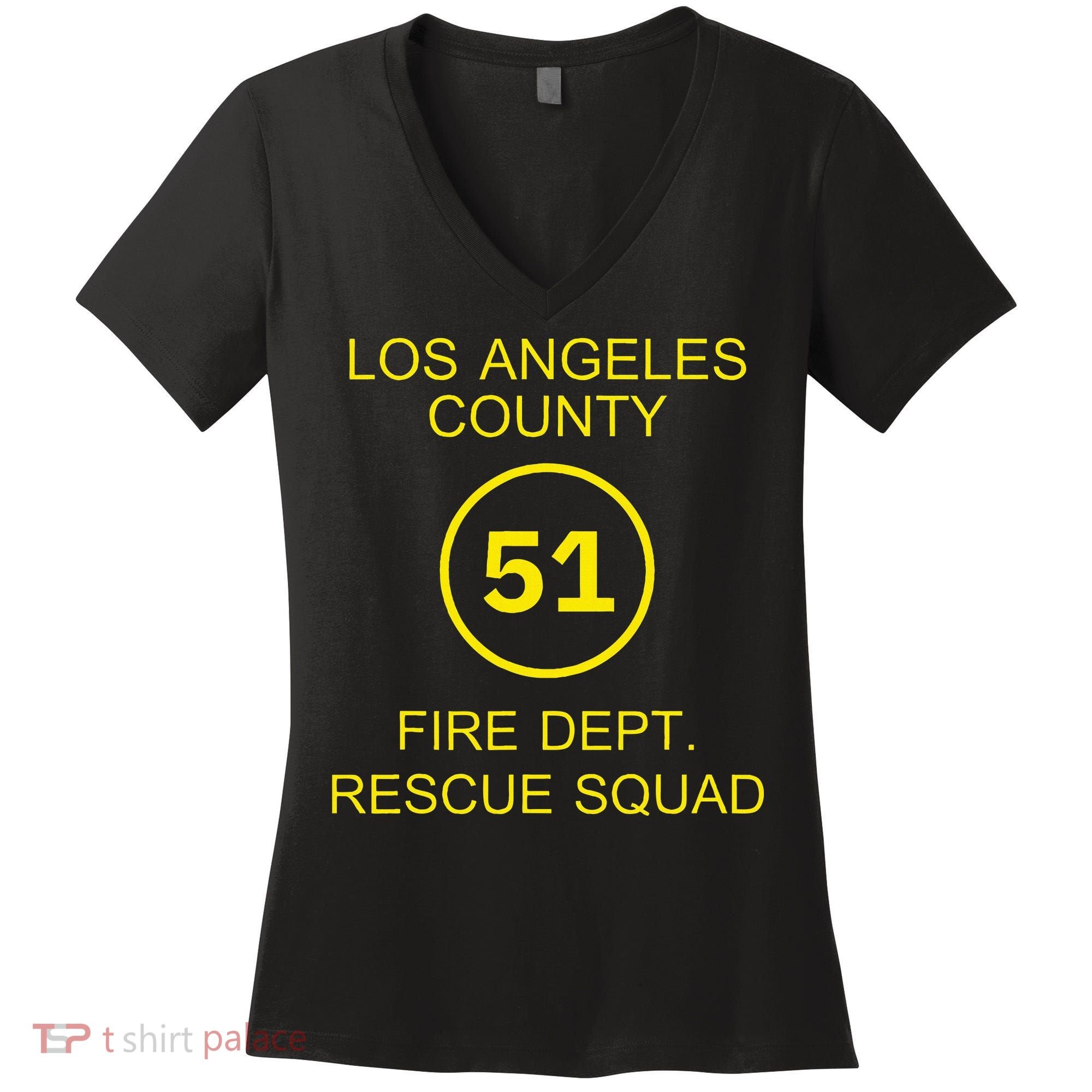 Fire Department Rescue Squad Team L.A. County 51 Women's V-Neck T-Shirt