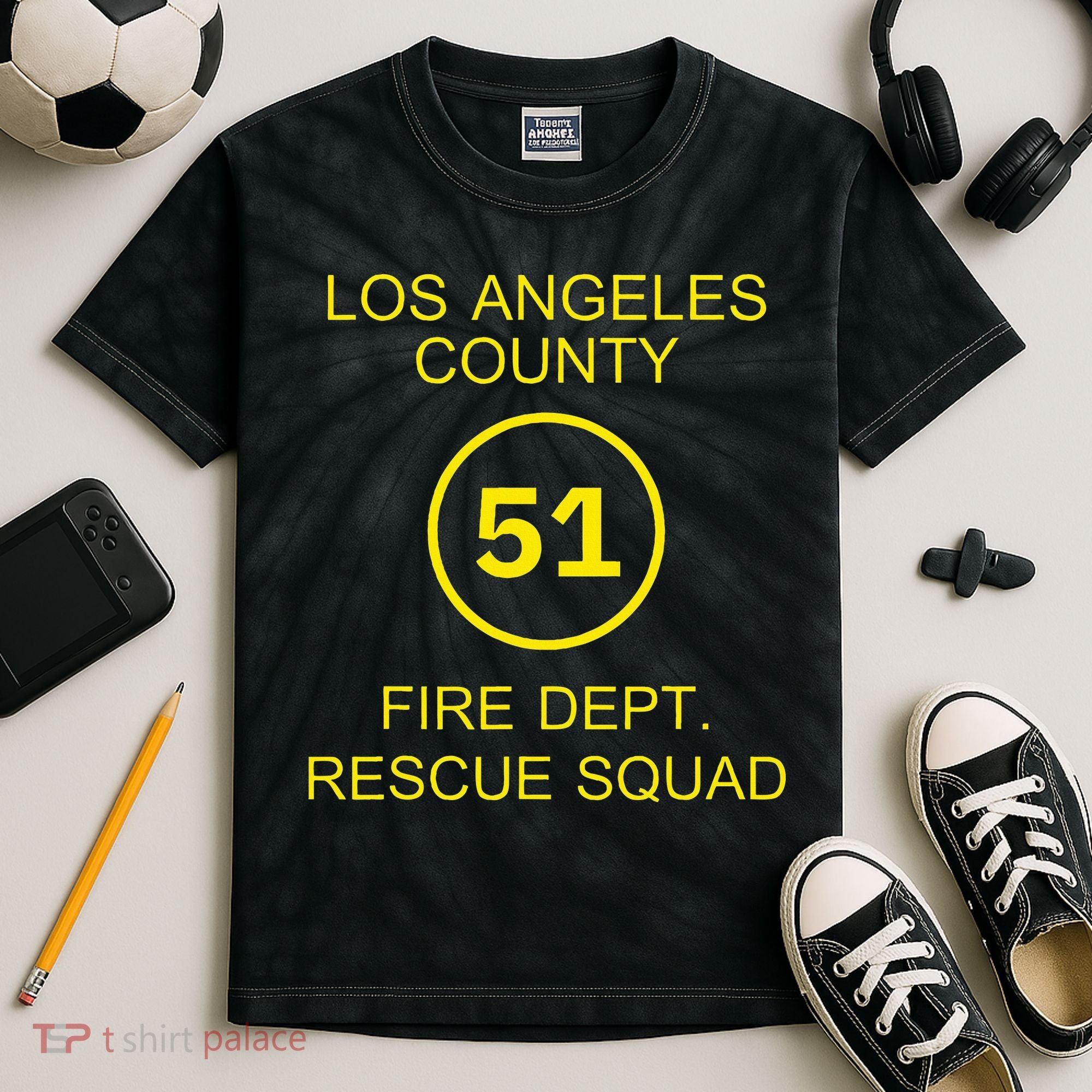 Fire Department Rescue Squad Team L.A. County 51 Kids Tie-Dye T-Shirt