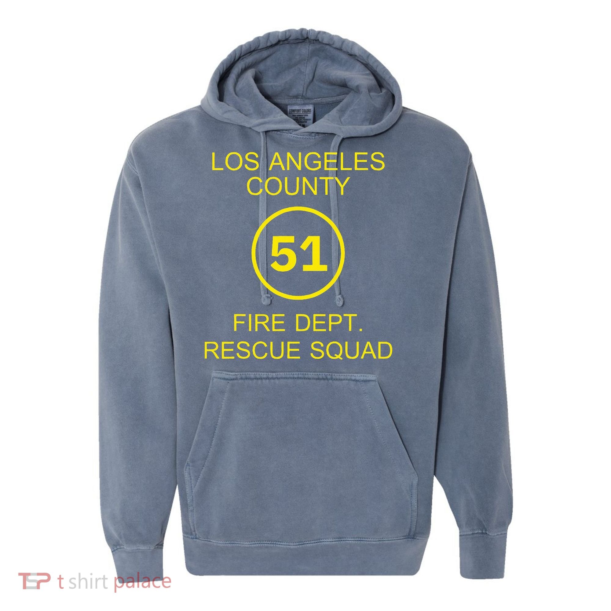 Fire Department Rescue Squad Team L.A. County 51 Comfort Colors Garment-Dyed Hooded Sweatshirt