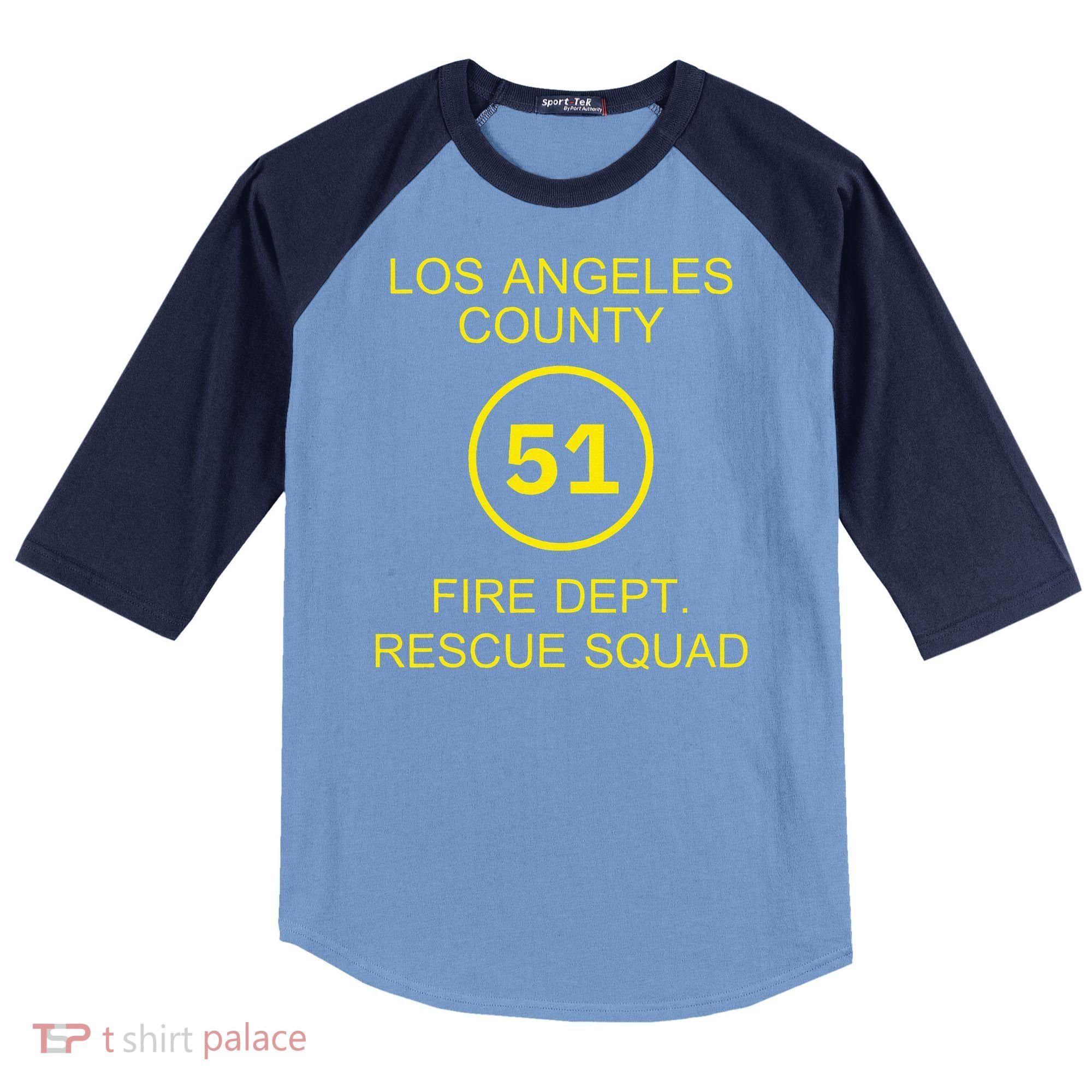 Fire Department Rescue Squad Team L.A. County 51 Raglan Baseball Sleeve Shirt