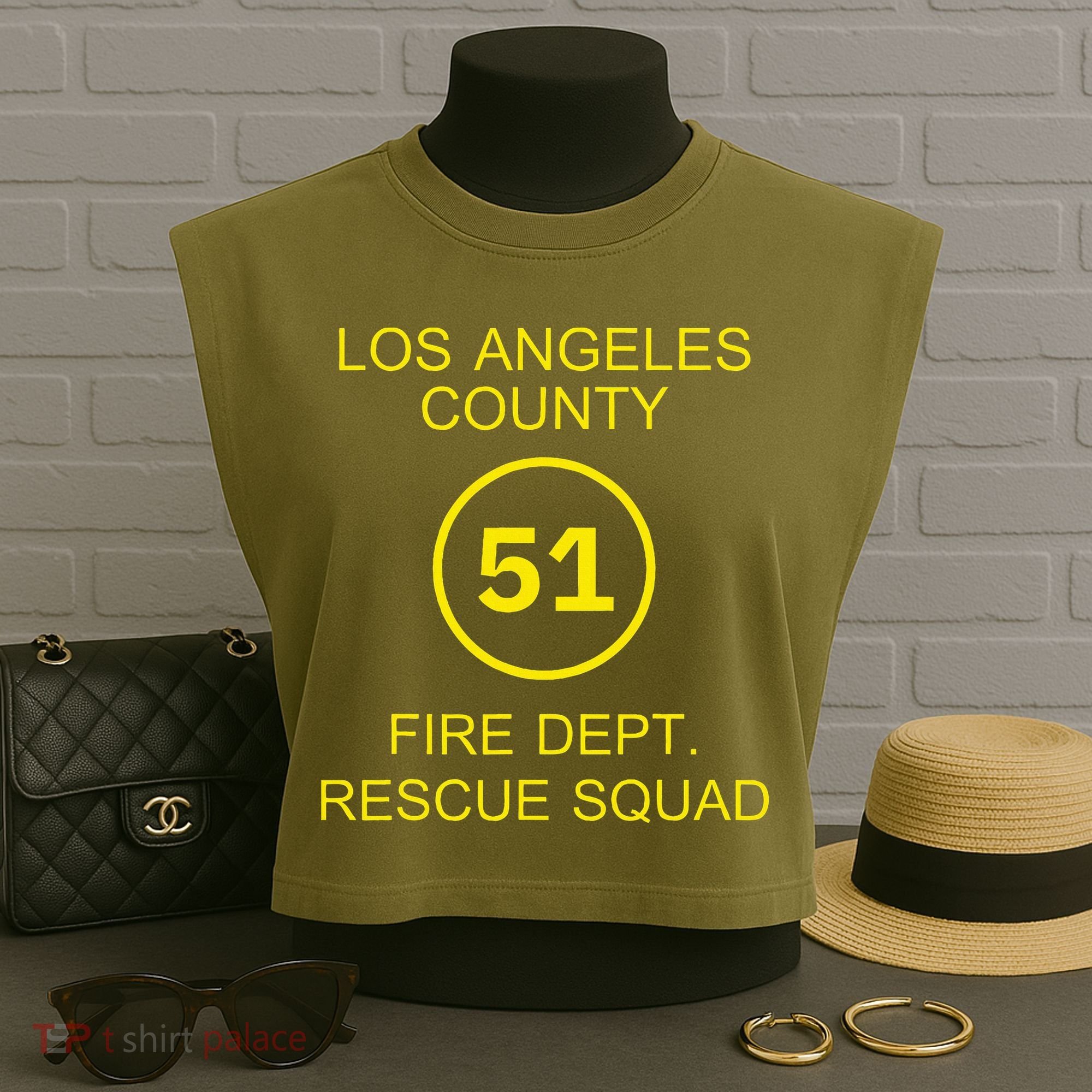 Fire Department Rescue Squad Team L.A. County 51 Garment-Dyed Women's Muscle Tee