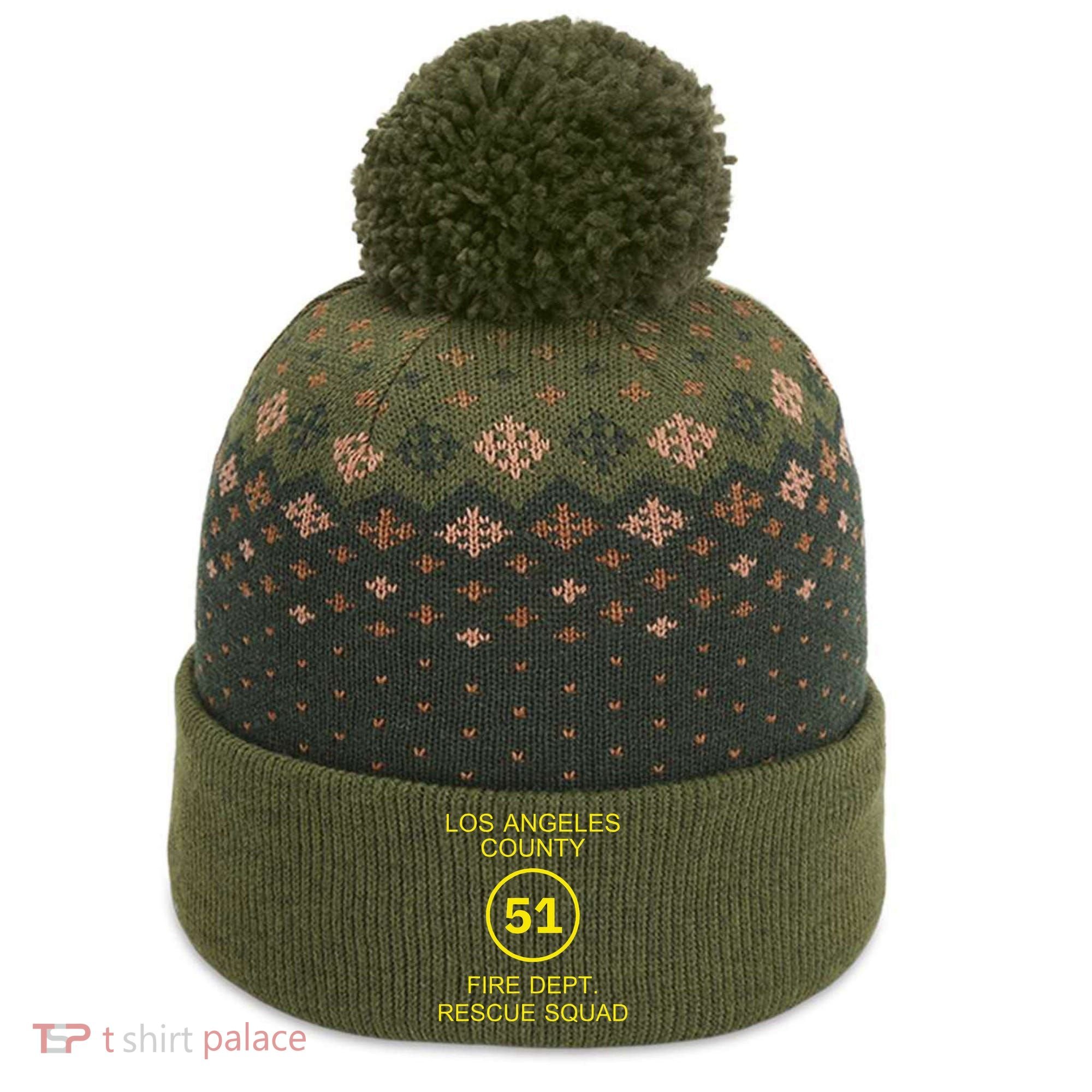 Fire Department Rescue Squad Team L.A. County 51 The Baniff Cuffed Pom Beanie