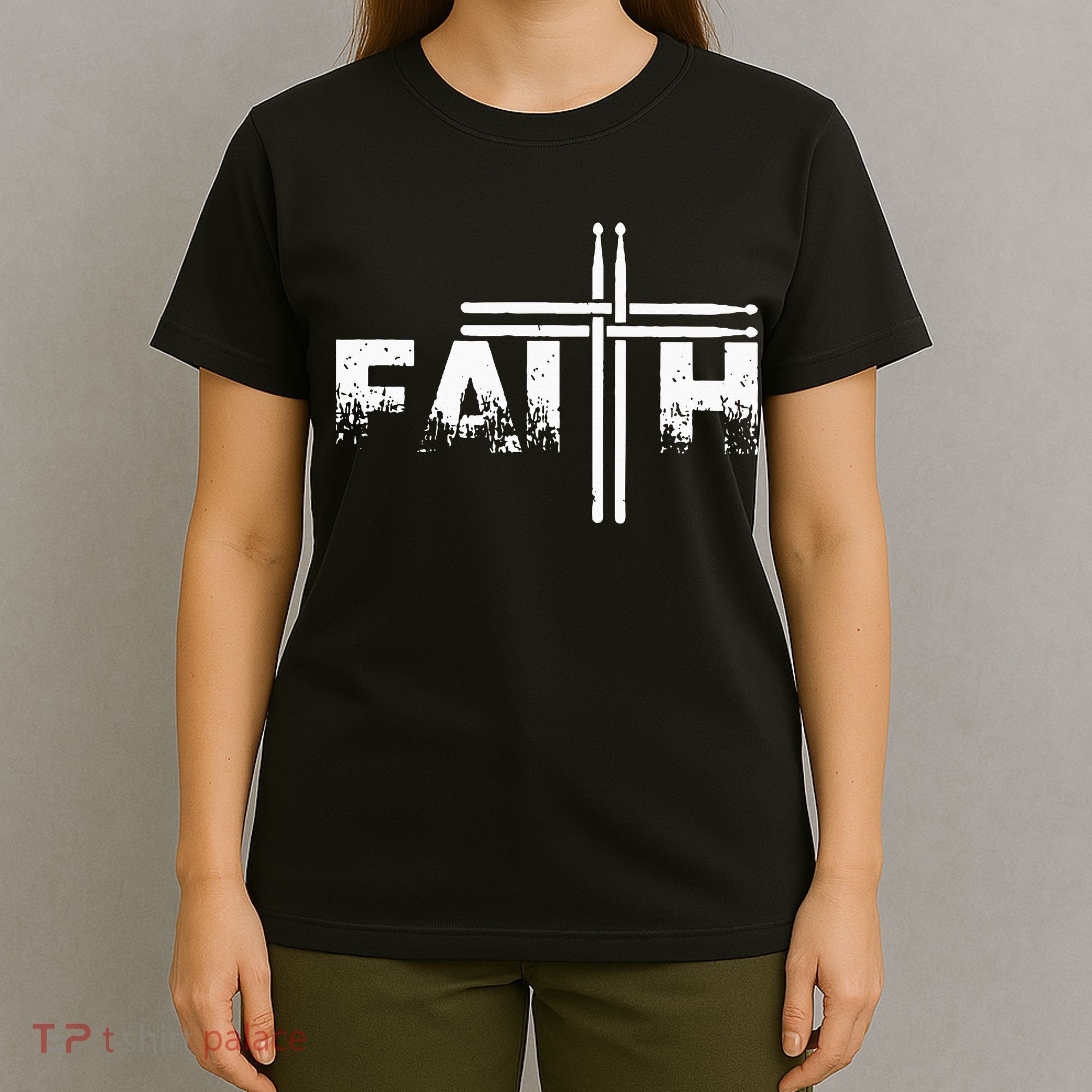 Faith Drum Stick Cross Christian God Jesus Fun Drummer T-Shirt