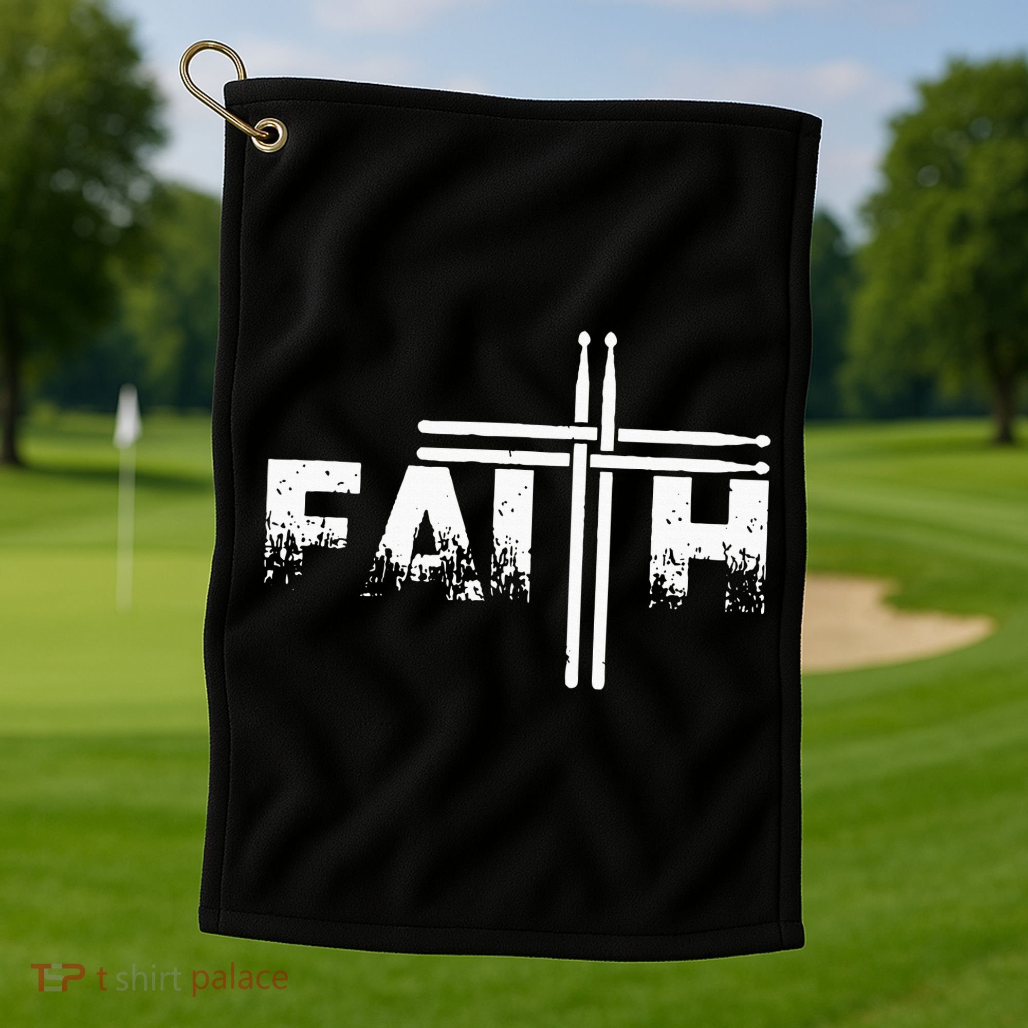 Faith Drum Stick Cross Christian God Jesus Fun Drummer Golf Towel