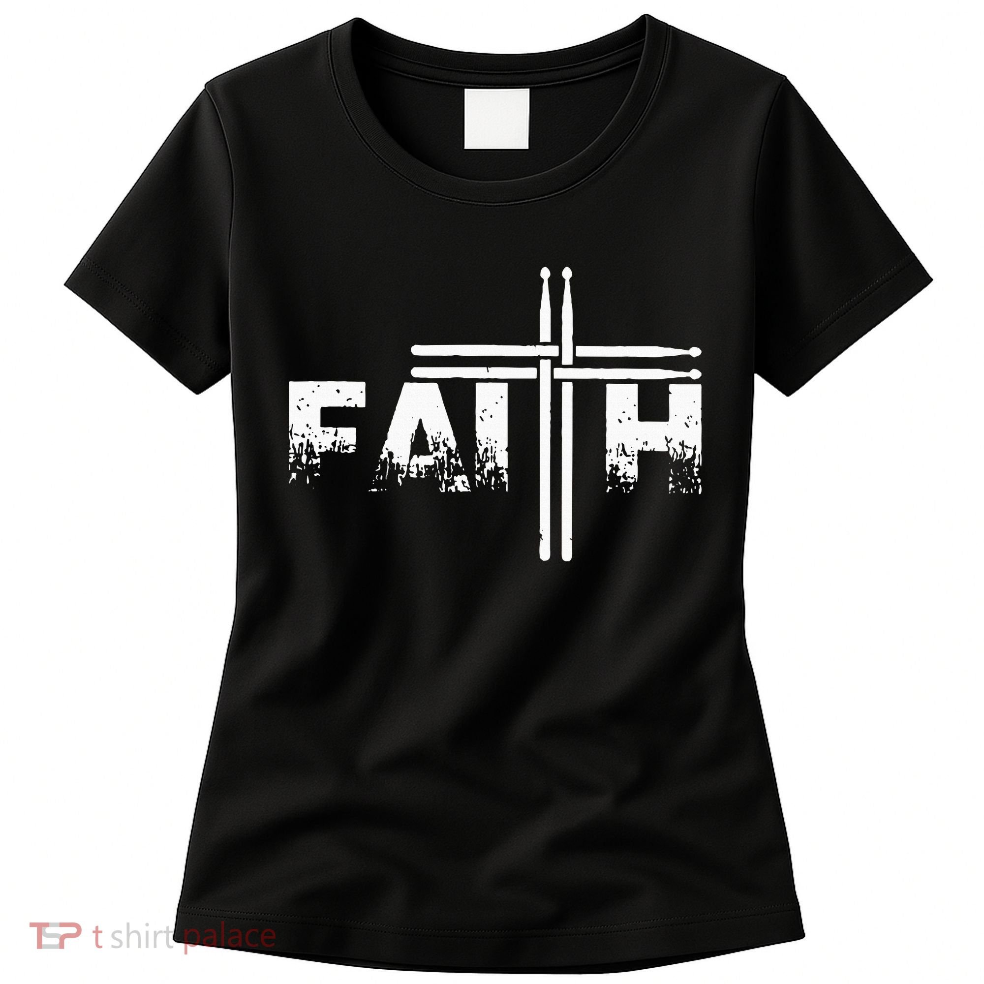 Faith Drum Stick Cross Christian God Jesus Fun Drummer Women's T-Shirt