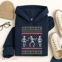 Funny Dancing Skeletons Ugly Christmas Sweater Hoodie thumb 4