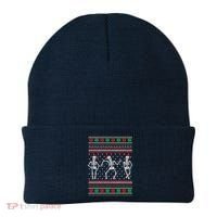Funny Dancing Skeletons Ugly Christmas Sweater Beanie thumb 0