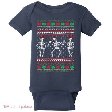 Funny Dancing Skeletons Ugly Christmas Sweater Baby Bodysuit