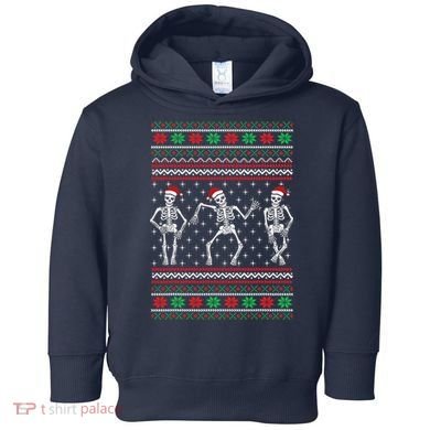 Funny Dancing Skeletons Ugly Christmas Sweater Toddler Hoodie