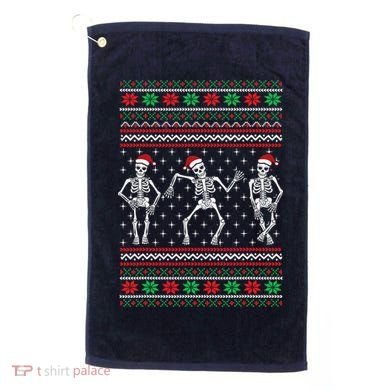 Funny Dancing Skeletons Ugly Christmas Sweater Golf Towel