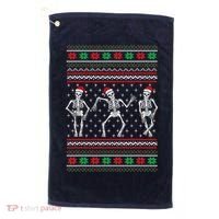 Funny Dancing Skeletons Ugly Christmas Sweater Golf Towel thumb 0