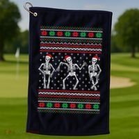 Funny Dancing Skeletons Ugly Christmas Sweater Golf Towel thumb 1
