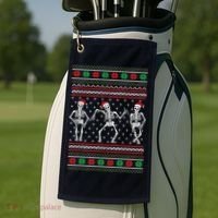Funny Dancing Skeletons Ugly Christmas Sweater Golf Towel thumb 2