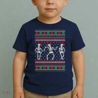 Funny Dancing Skeletons Ugly Christmas Sweater Toddler T-Shirt thumb 2