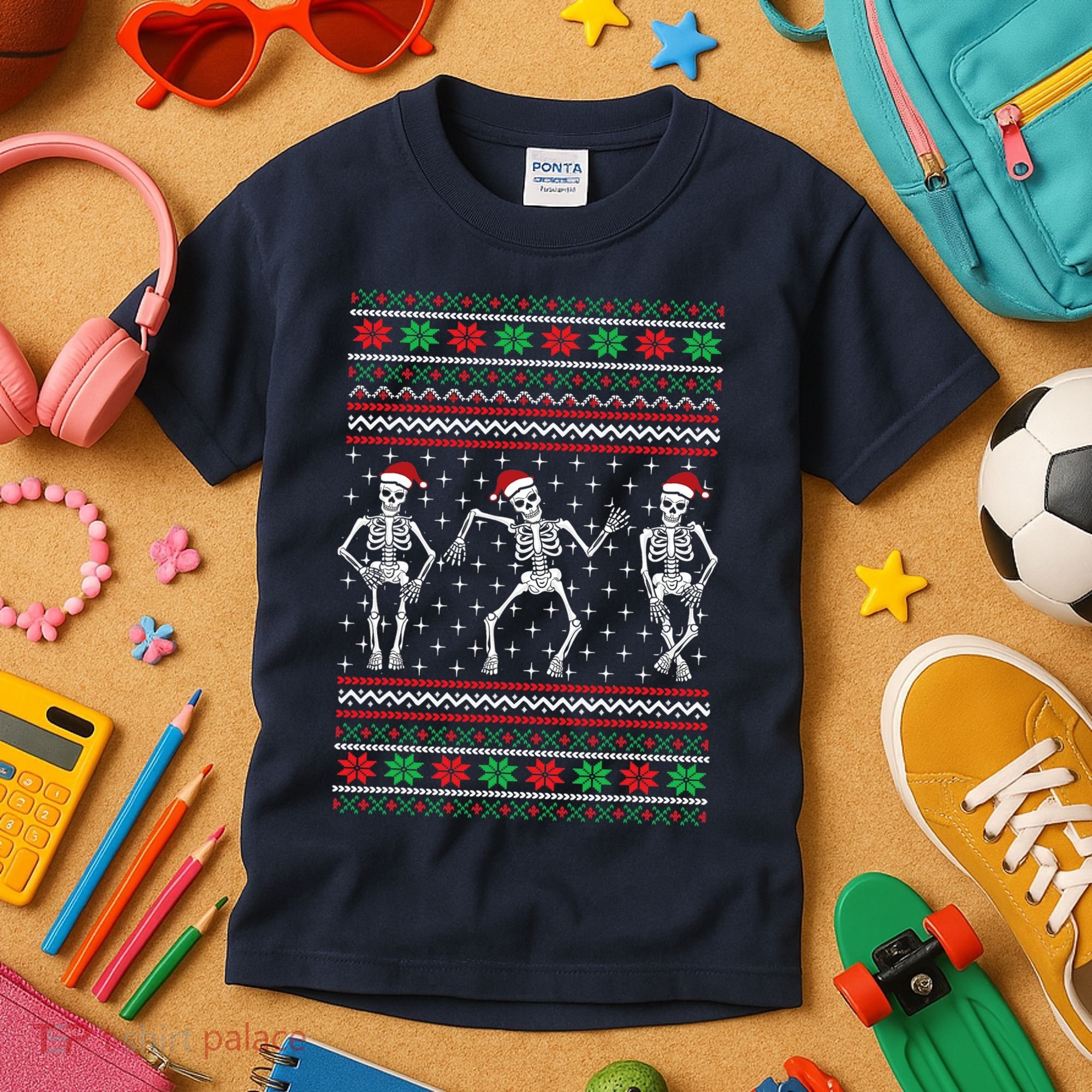 Funny Dancing Skeletons Ugly Christmas Sweater Kids T-Shirt