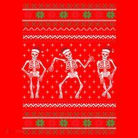 Funny Dancing Skeletons Ugly Christmas Sweater Santa Hat thumb 1