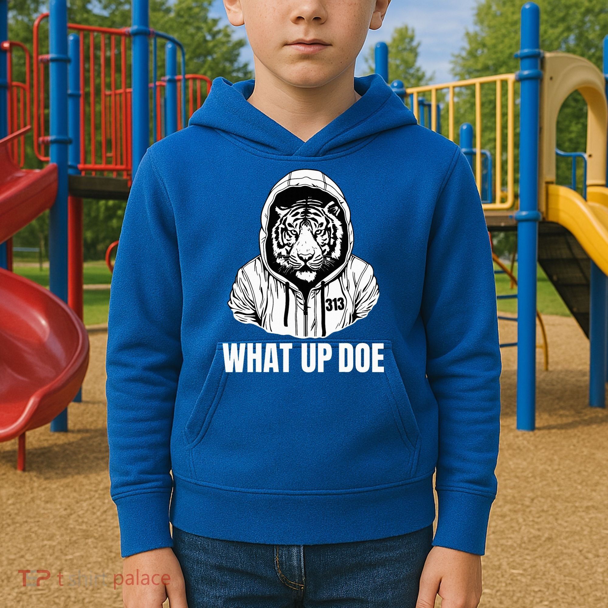 Funny Detroit Slang What Up Doe 313 Kids Hoodie