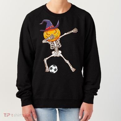Funny Dabbing Skeleton Pumpkin Head Scary Witch Hat Soccer Women's Sweatshirt