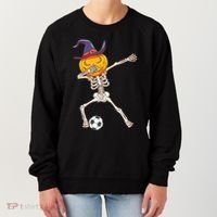 Funny Dabbing Skeleton Pumpkin Head Scary Witch Hat Soccer Women's Sweatshirt thumb 0