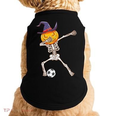 Funny Dabbing Skeleton Pumpkin Head Scary Witch Hat Soccer Doggie Tank
