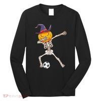 Funny Dabbing Skeleton Pumpkin Head Scary Witch Hat Soccer Long Sleeve Shirt thumb 0