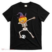 Funny Dabbing Skeleton Pumpkin Head Scary Witch Hat Soccer T-Shirt thumb 0