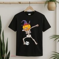 Funny Dabbing Skeleton Pumpkin Head Scary Witch Hat Soccer T-Shirt thumb 2