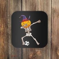 Funny Dabbing Skeleton Pumpkin Head Scary Witch Hat Soccer Coaster thumb 0