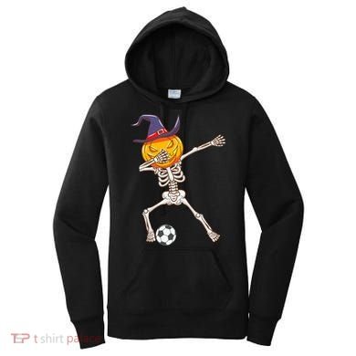 Funny Dabbing Skeleton Pumpkin Head Scary Witch Hat Soccer Women's Hoodie