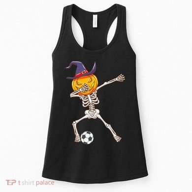 Funny Dabbing Skeleton Pumpkin Head Scary Witch Hat Soccer Women's Tank Top
