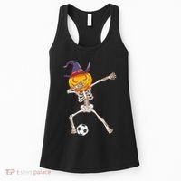 Funny Dabbing Skeleton Pumpkin Head Scary Witch Hat Soccer Women's Tank Top thumb 0