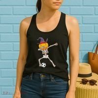 Funny Dabbing Skeleton Pumpkin Head Scary Witch Hat Soccer Women's Tank Top thumb 2