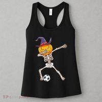 Funny Dabbing Skeleton Pumpkin Head Scary Witch Hat Soccer Women's Tank Top thumb 3