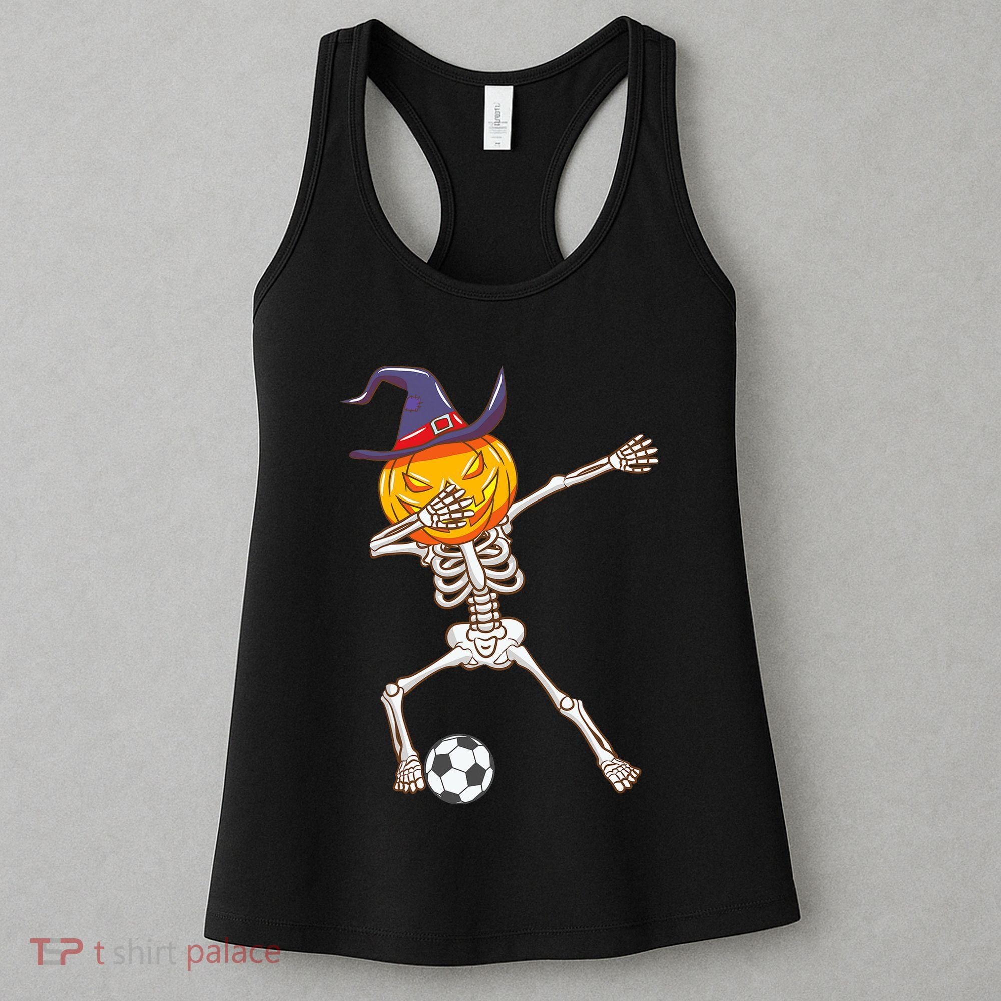 Funny Dabbing Skeleton Pumpkin Head Scary Witch Hat Soccer Women's Tank Top