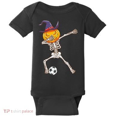 Funny Dabbing Skeleton Pumpkin Head Scary Witch Hat Soccer Baby Bodysuit